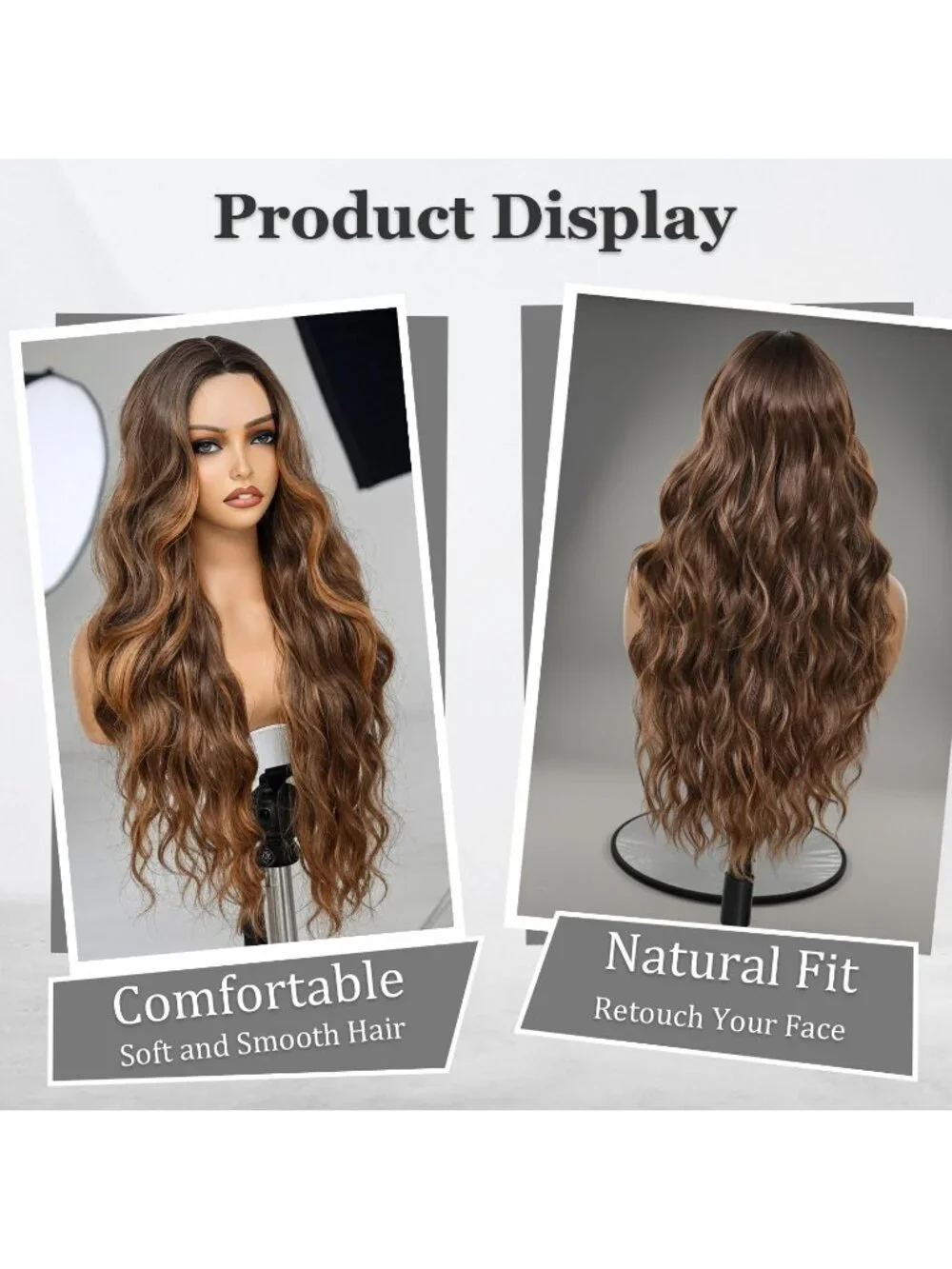 Women's Highlight Brown 26 Inch Charming Middle Part Heat Resistant Fiber Wigs